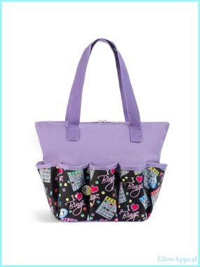 Bingo Tote Bag with 10 Pockets Zipper Canvas Lightweight Foldable Carrier